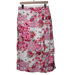 Haute Hippie Wrap Skirt Women's Large Floral 100% Linen Boho Cowgirl Cottagecore